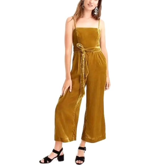 J. Crew Pants - NWT J. Crew 365 Marseille Crushed Velvet Cropped Jumpsuit - Vintage Gold